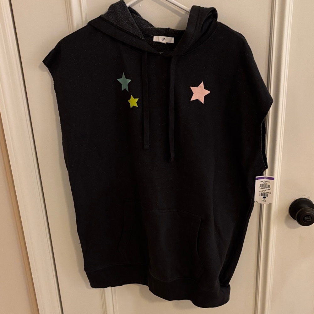 BP Nordstrom Black Oversize Sleeveless Hoodie with Star Accents size S NWT